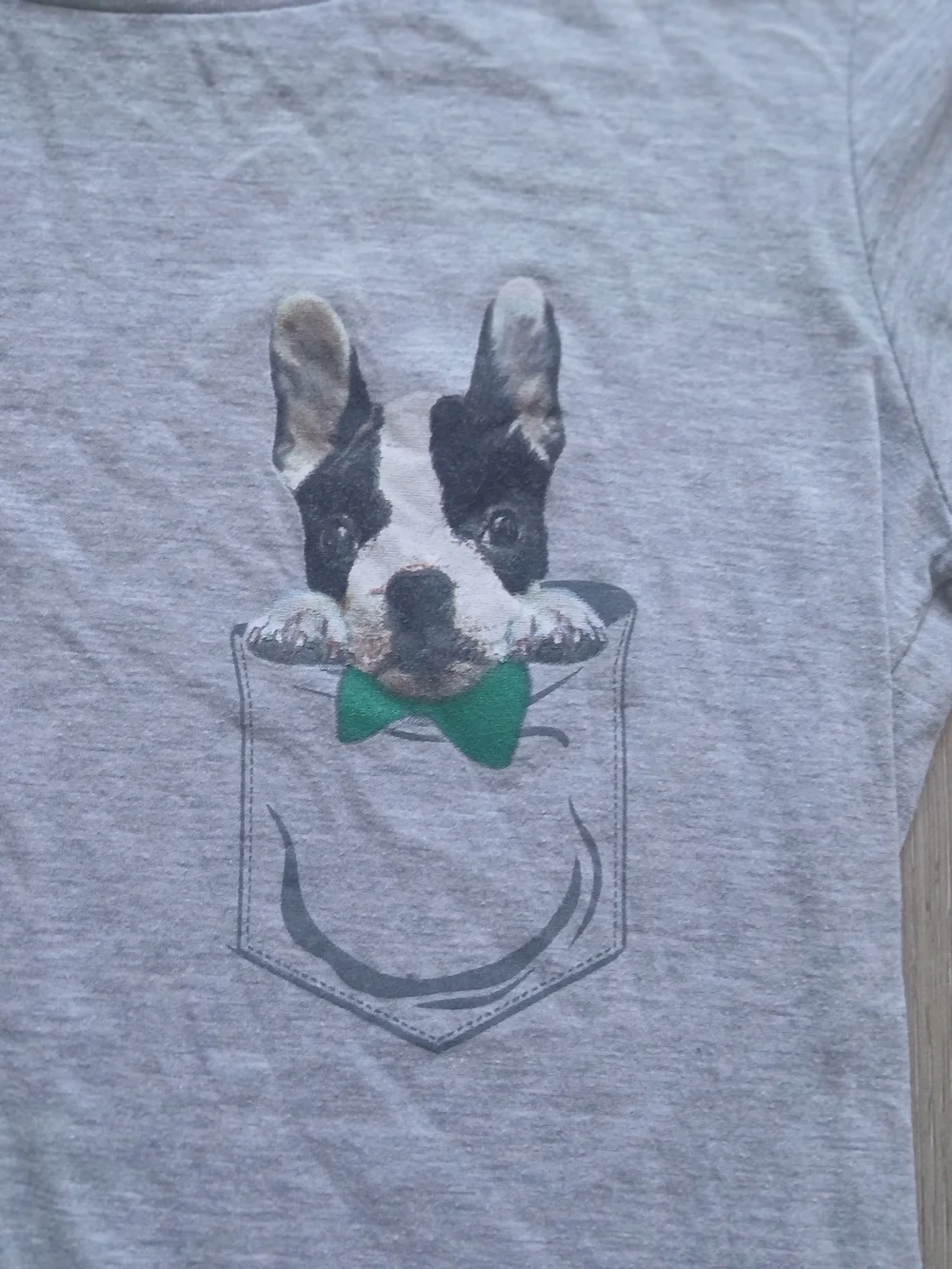 SWS Grey Graphic T-Shirt French Bulldog Pocket Print Womens Size L Casual Tee - Picture 3 of 8
